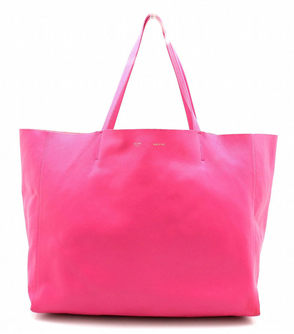 Celine Horizontal Cabas Tote Bag Shoulder Calf Leather Shocking Pink